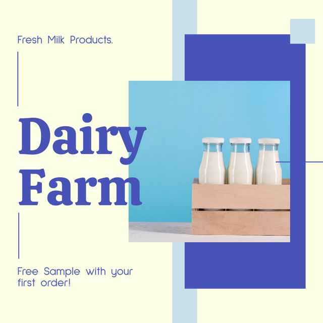 Designvorlage Fresh Milk Products with Free Sample Offered für Instagram AD