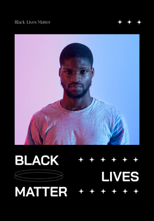 Антирасистский лозунг с молодым черным парнем в красном и синем свете Poster 28x40in – шаблон для дизайна
