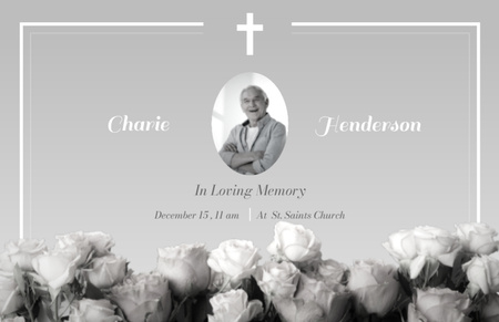 Plantilla de diseño de Funeral Remembrance Note with Flowers and Photo Thank You Card 5.5x8.5in 