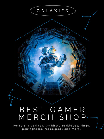 Designvorlage Offer of Best Merch Store with Astronaut für Poster 36x48in