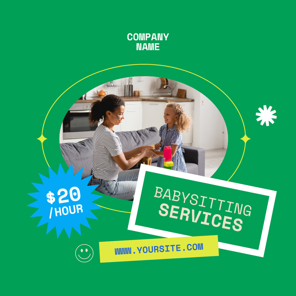 Babysitting Service Offer on Green Instagram tervezősablon