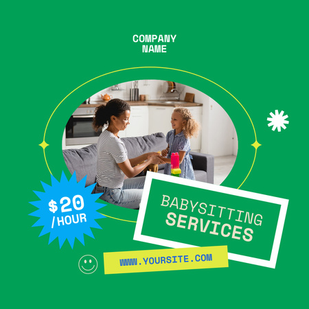 Ontwerpsjabloon van Instagram van Babysitservice aanbieding op groen