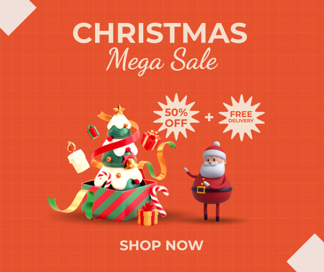 Platilla de diseño Christmas Mega Sale with Free Delivery Facebook