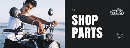 Platilla de diseño Auto Parts Offer with Guy on Motorcycle Facebook Video cover