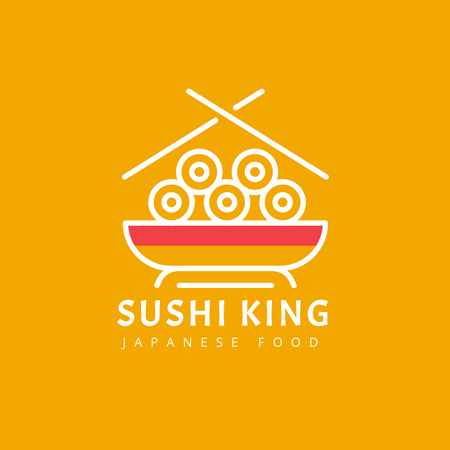 Japanese Restaurant Ad with Sushi in Bowl Logo Design Template