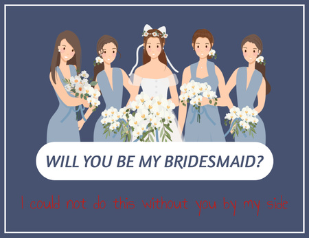 Designvorlage Schöne Braut im Hochzeitskleid mit einer Gruppe von Brautjungfern für Thank You Card 5.5x4in Horizontal