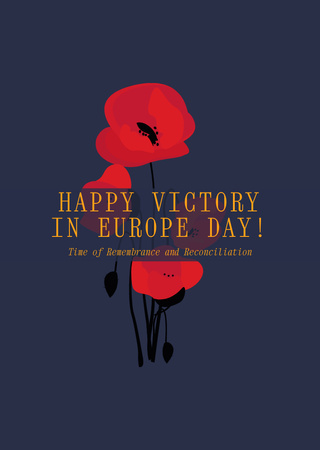 Victory Day Celebration Announcement with Red Poppy Postcard A6 Vertical Design Template