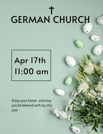 Ontwerpsjabloon van Flyer 8.5x11in van Easter Church Service Invitation with Eggs on Green