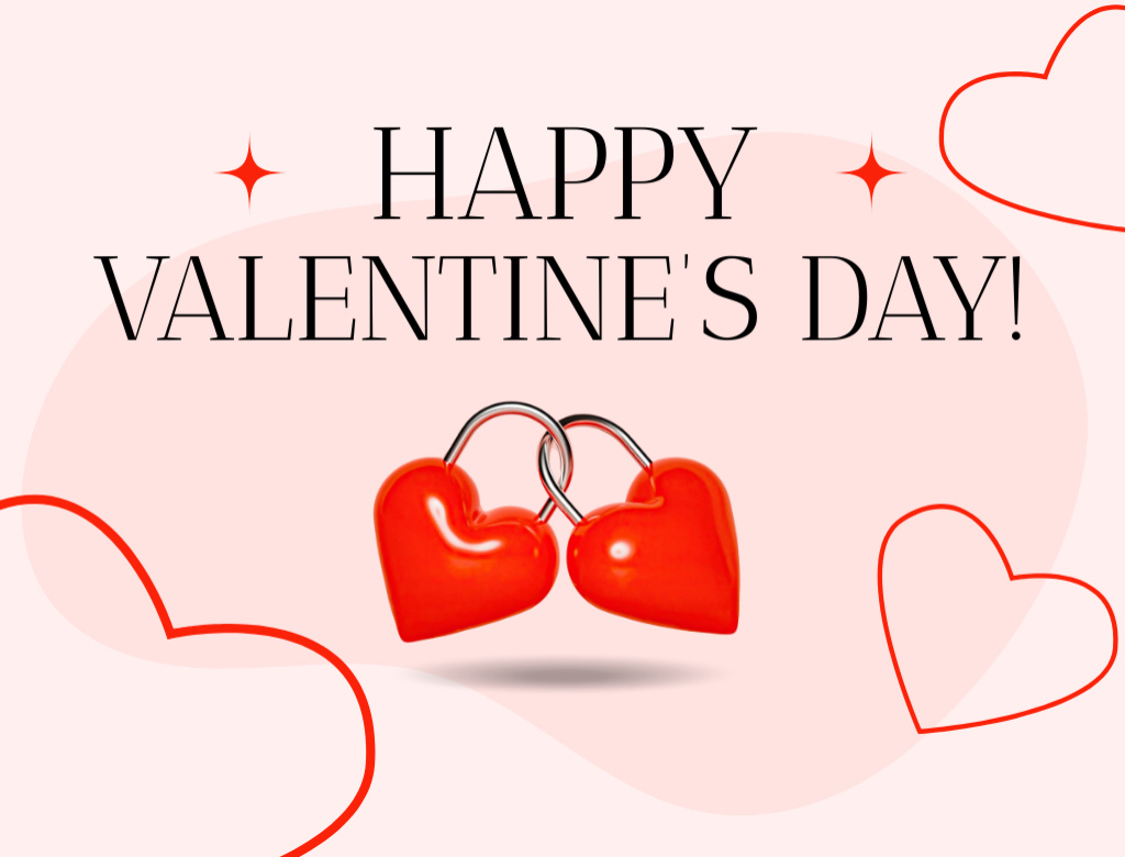 Ontwerpsjabloon van Postcard 4.2x5.5in van Valentine's Day Greeting with Heart Shaped Locks