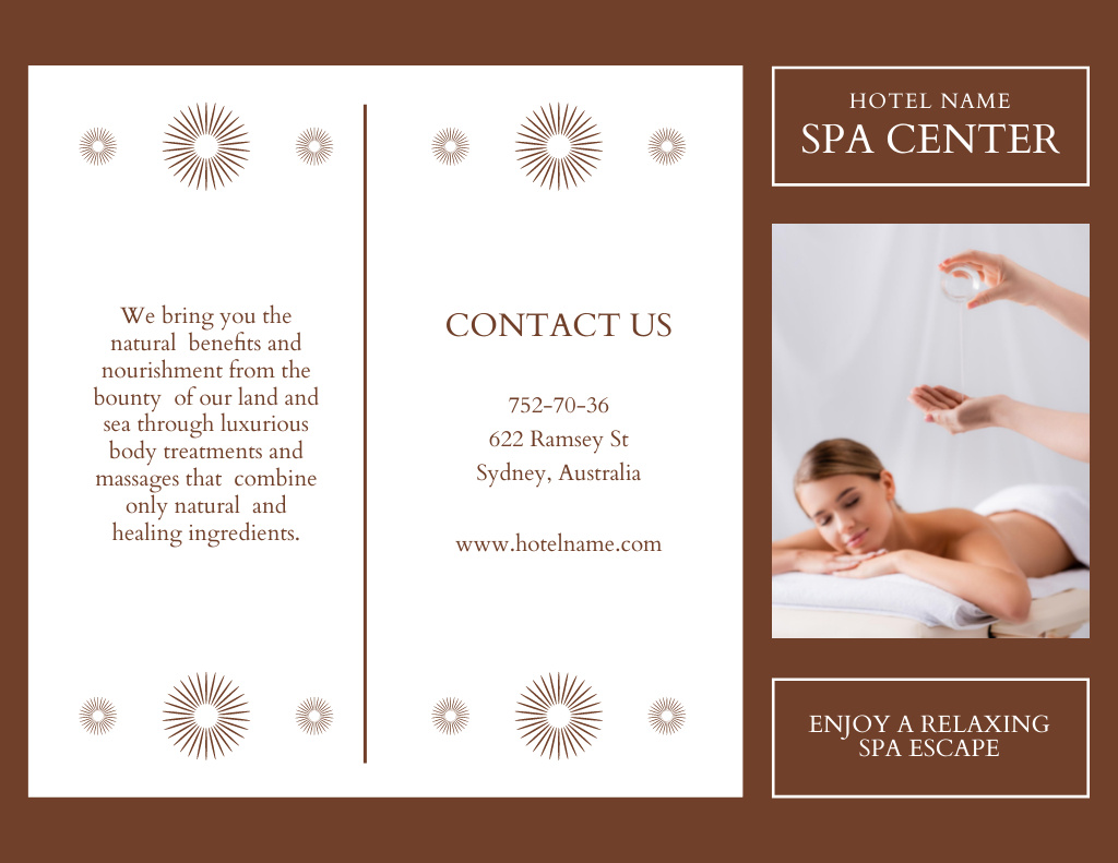 Plantilla de diseño de Hotel Spa Center Information Brochure 8.5x11in 