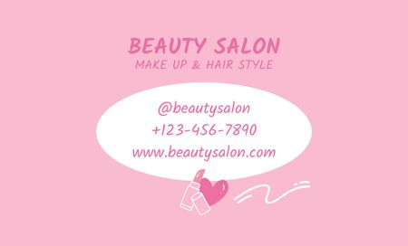 Makeup and Hair Services Promo on Pink Business Card 91x55mm Design Template
