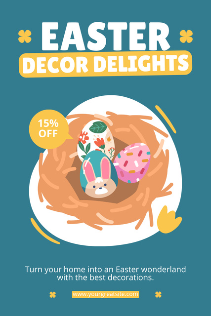 Easter Holiday Decor Delights Ad with Eggs in Nest Pinterestデザインテンプレート