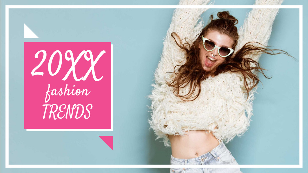 Fashion Ad Jumping Girl in Sunglasses  Youtube Thumbnail Design Template