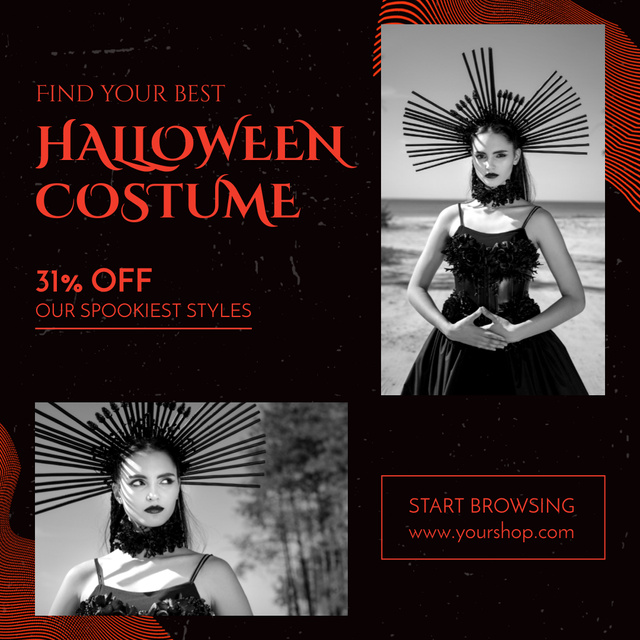 Stylish Halloween Costumes With Discounts Offer Animated Post Design Template