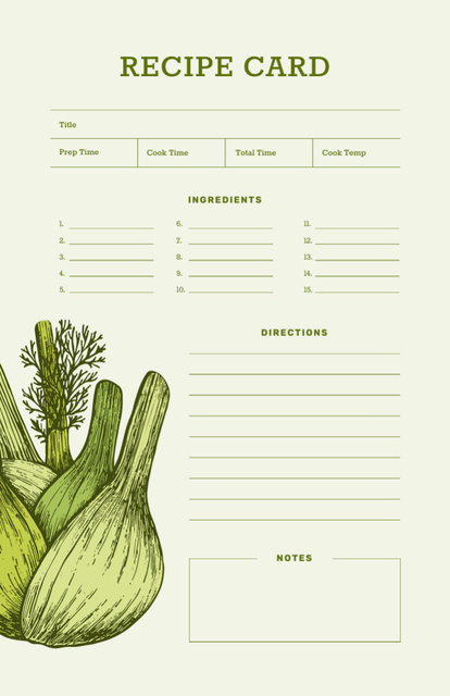 Recipe with Green Onion Illustration Recipe Card Šablona návrhu