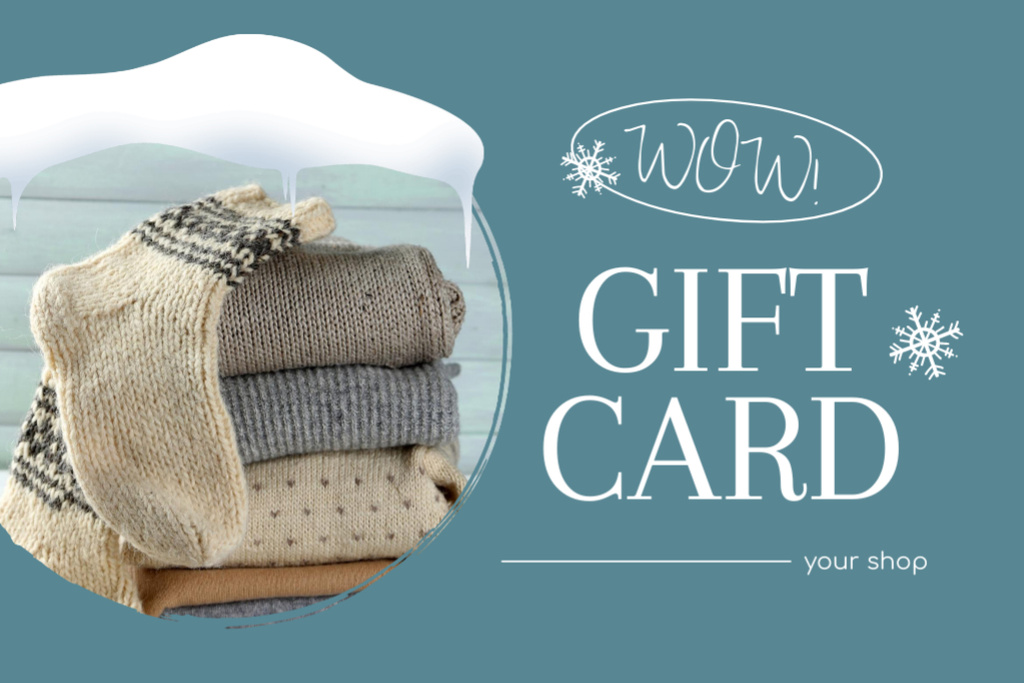Designvorlage Winter Offer of Knitted Sweaters and Socks für Gift Certificate