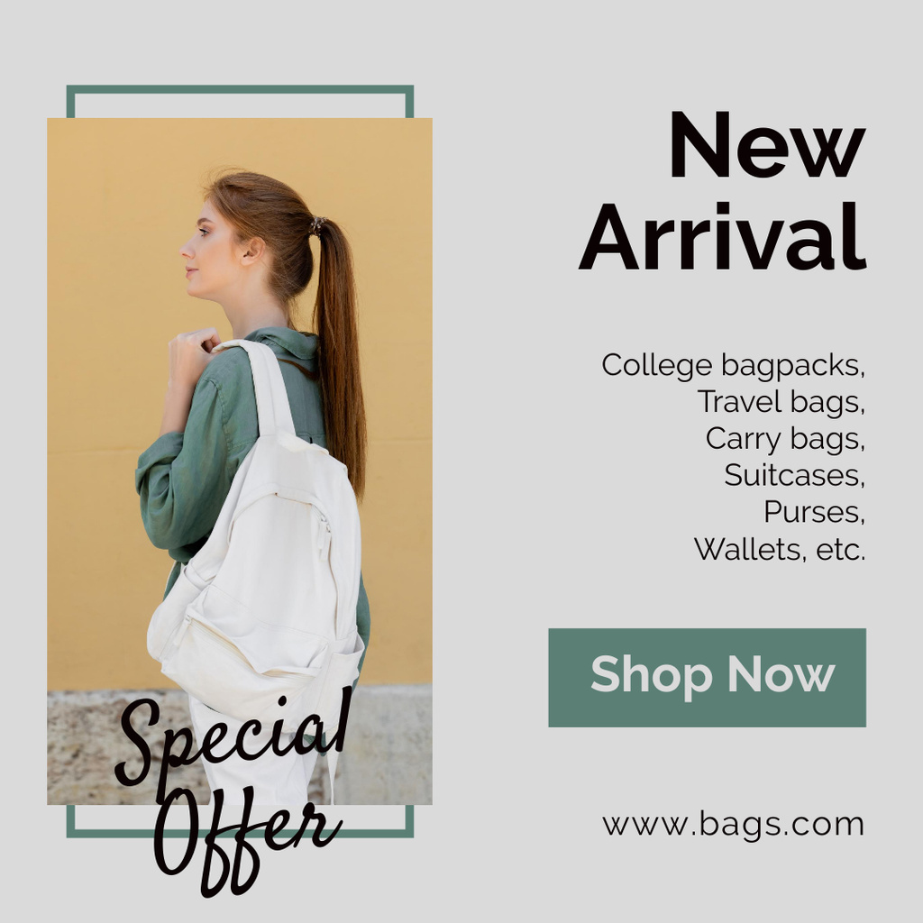 Ontwerpsjabloon van Instagram van Special Clothing Offer with Woman Carrying Backpack