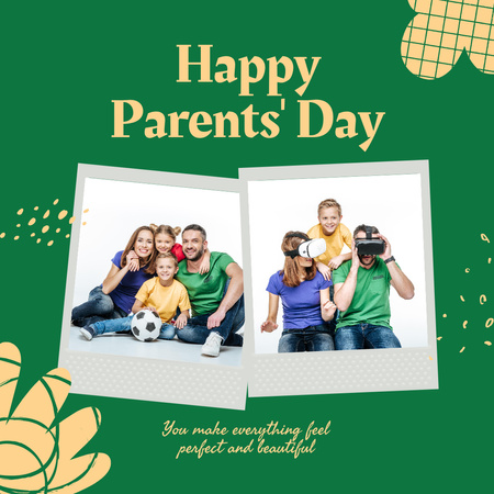 Boldog szülők napját köszöntjük a családdal a zölden Instagram tervezősablon