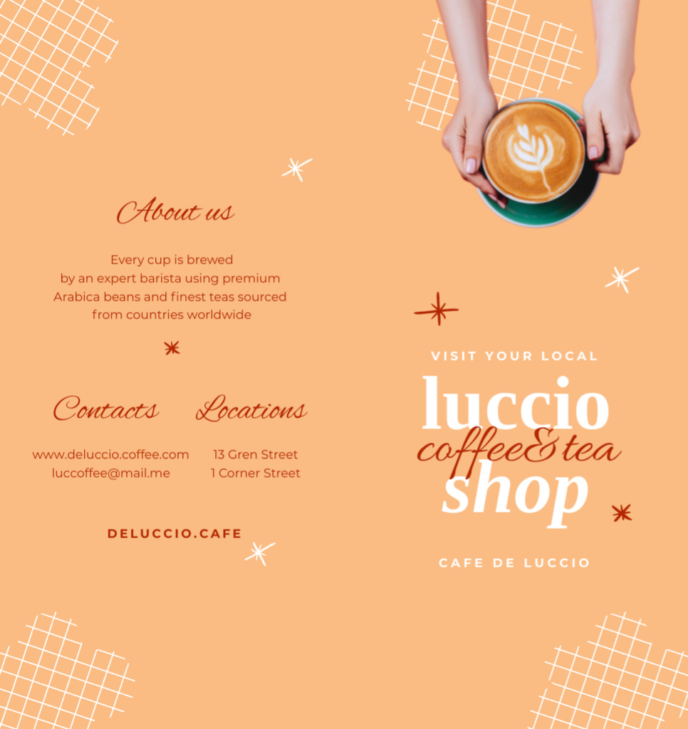 Custom-oriented Coffee and Tea Shop Promotion Brochure Din Large Bi-foldデザインテンプレート