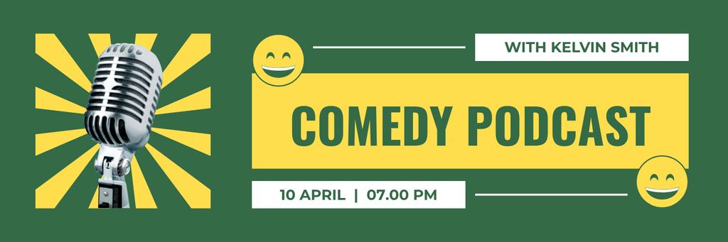 Plantilla de diseño de Announcement of Comedy Episode with Microphone in Green Twitter 