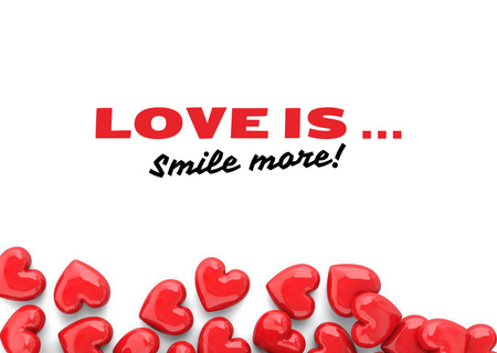 Lause rakkaudesta ystävänpäivänä punaisilla sydämillä Postcard Design Template