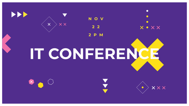 IT Conference Announcement on purple FB event coverデザインテンプレート