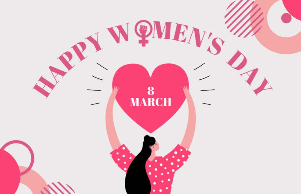Women's Day Greeting with Woman Holding Heart Thank You Card 5.5x8.5inデザインテンプレート