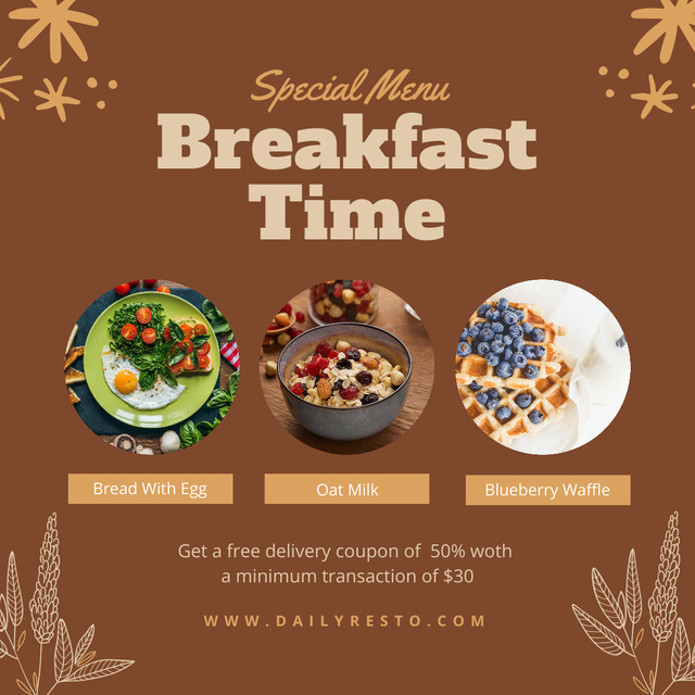 Ontwerpsjabloon van Instagram van Breakfast Time Special Menu Offer
