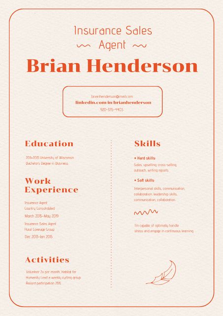 Insurance Sales Manager skills and experience Resume Design Template
