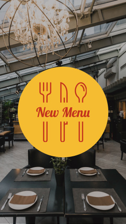 Mainos uudesta ruokalistasta ravintolassa, jossa on kuva ruokailuvälineistä Instagram Highlight Cover Design Template