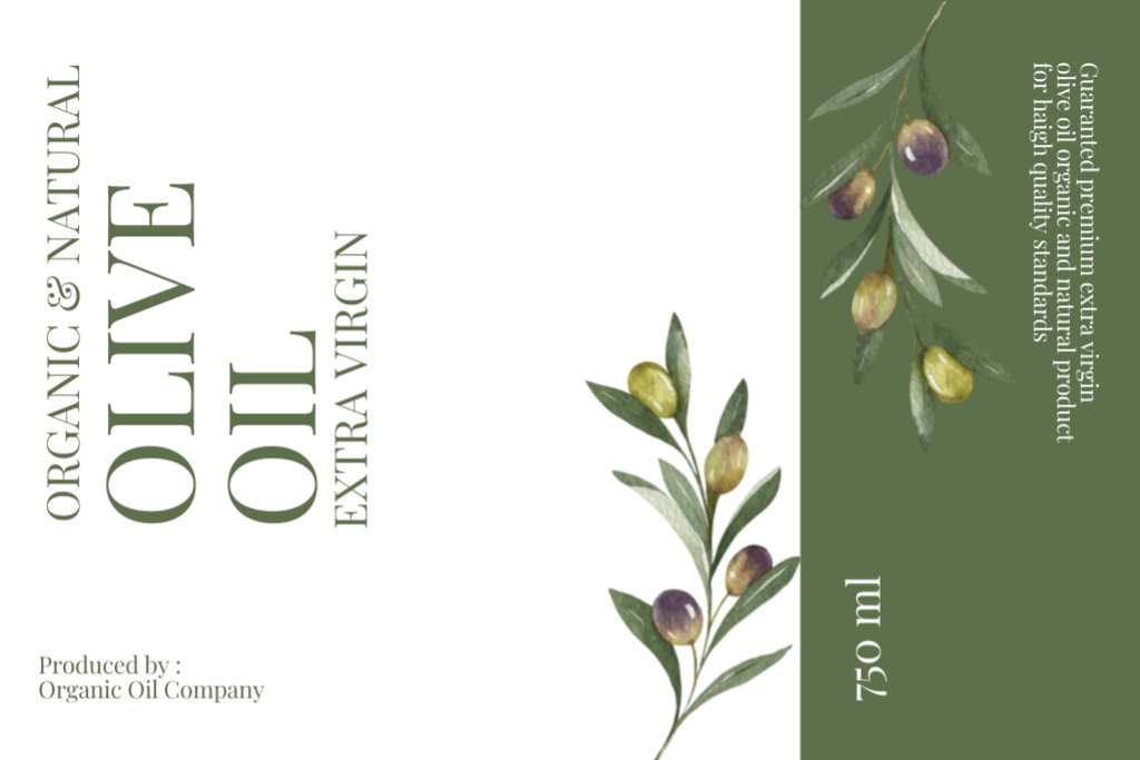 Designvorlage Tag for Organic and Natural Olive Oil für Label