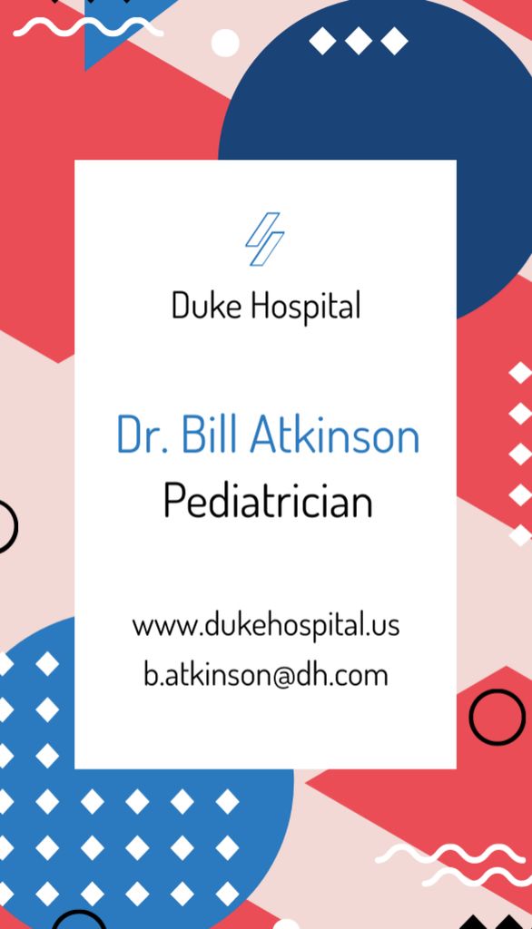 Ontwerpsjabloon van Business Card US Vertical van Highly Professional Pediatrician Service At Hospital Offer