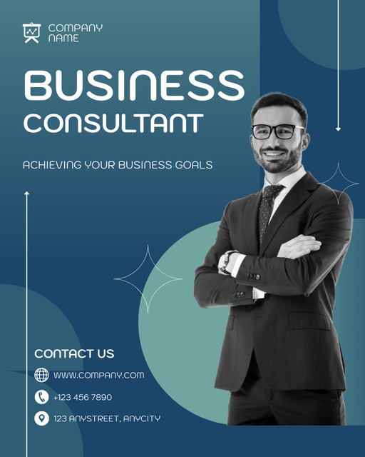 Business Consulting Services with Friendly Smiling Businessman Instagram Post Vertical Modelo de Design