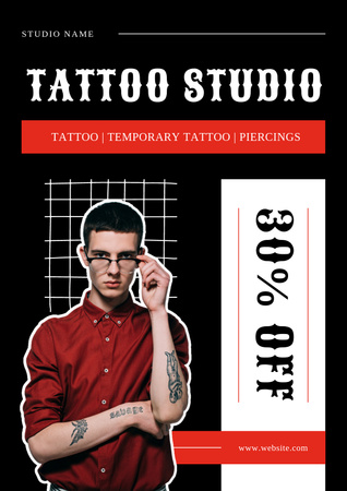 Designvorlage Tattoo Studio bietet verschiedene Dienstleistungen mit Rabatt an für Poster