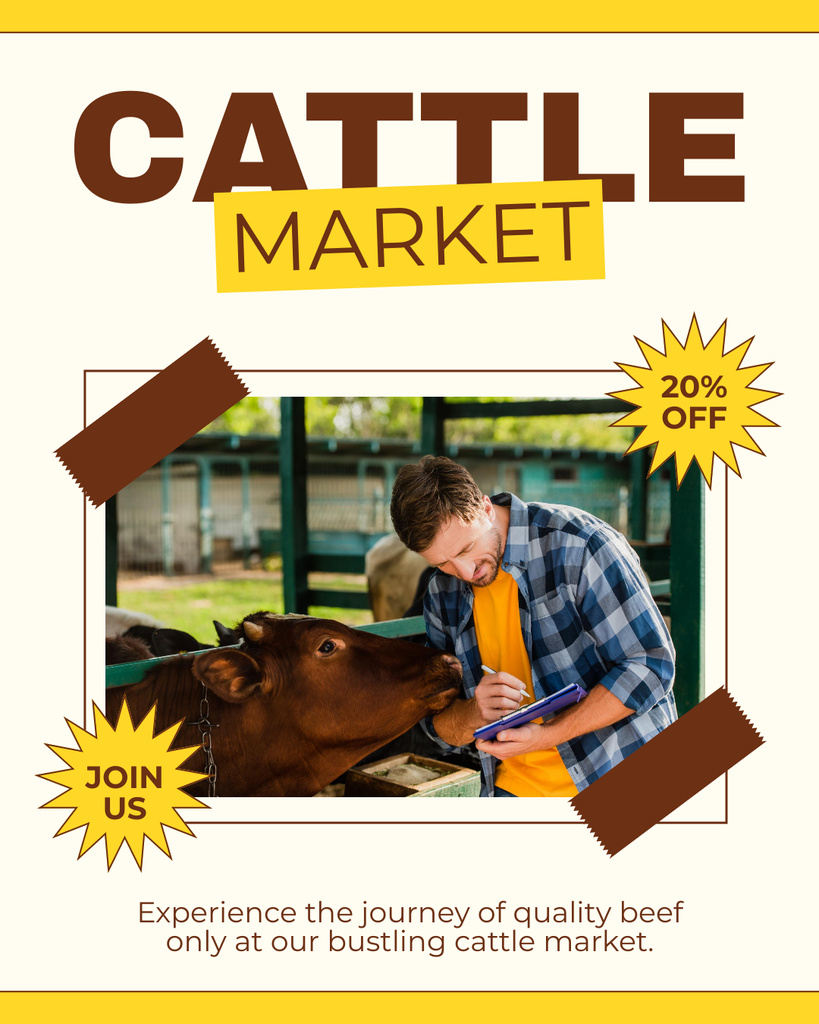 Designvorlage Cattle Farm Market Offers on Yellow für Instagram Post Vertical