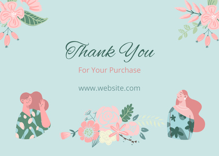 Thank You For Your Purchase Message with Women and Spring Flowers Card Design Template