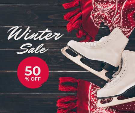 Winter Sale Ad with Skates Facebookデザインテンプレート
