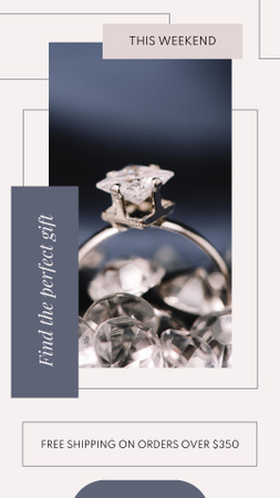 anel de ouro branco com diamante Instagram Story Modelo de Design