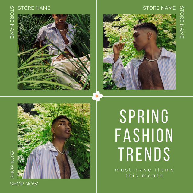 Spring Fashion Trends for Men on Green Instagram Design Template