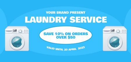 Premium Solutions for Laundry Services on Blue Coupon Din Large Design Template