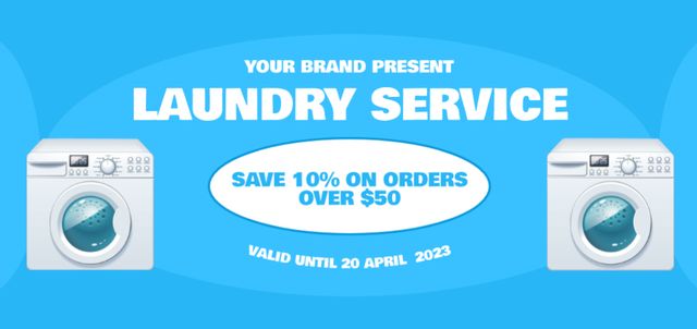 Premium Solutions for Laundry Services on Blue Coupon Din Large Πρότυπο σχεδίασης