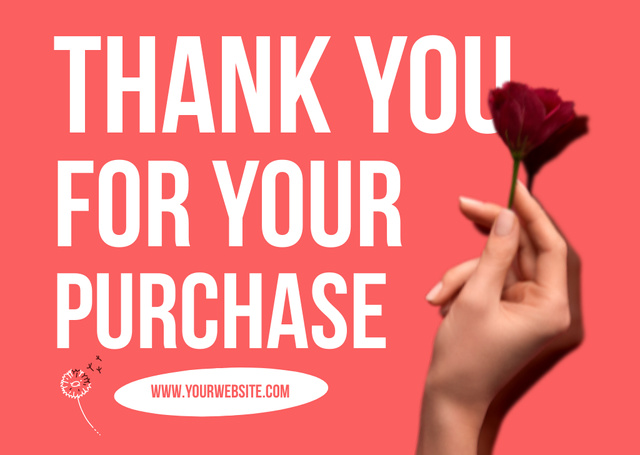 Thank You Message with Female Hand Holding Rose Flower Card – шаблон для дизайну