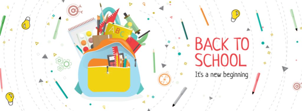 Back to School with Stationary in backpack Facebook cover – шаблон для дизайна