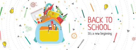 Back to School with Stationary in backpack Facebook cover Design Template