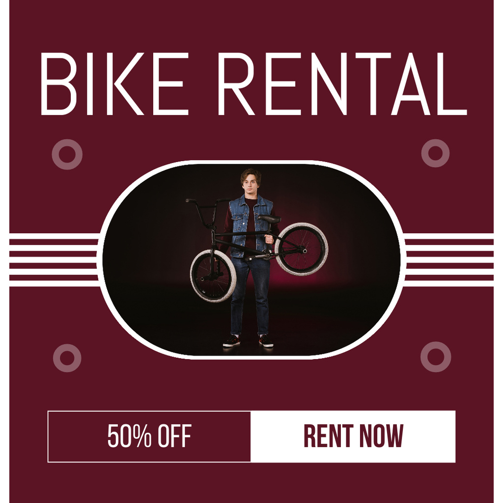 Ontwerpsjabloon van Instagram AD van Bike Rental Offer on Maroon Color