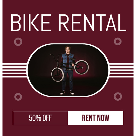 Szablon projektu Oferta wypożyczalni rowerów w kolorze bordowym Instagram AD