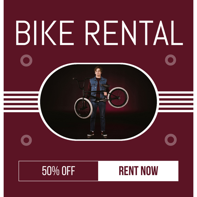 Ontwerpsjabloon van Instagram AD van Bike Rental Offer on Maroon Color