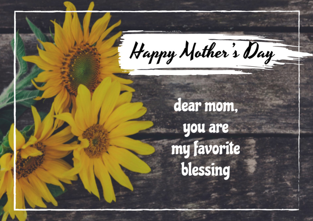 Happy Mother's Day Greeting With Sunflowers Postcard A5 – шаблон для дизайну