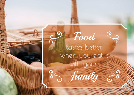 Template di design citazione di cibo con cestino da picnic Postcard