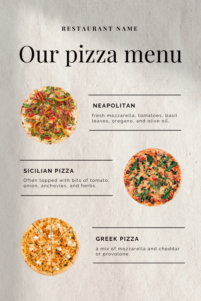 Szablon projektu Different Types of Pizza Pinterest
